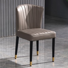 设计师TJTNYL506客厅餐椅意式极简软包皮椅子餐厅简约现代木脚金