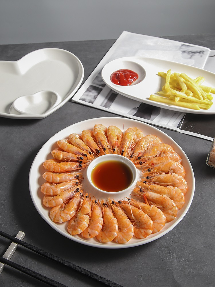 水醋饺子盘家用心形盘简约吃饺子创意盘带子母菜盘装虾碟