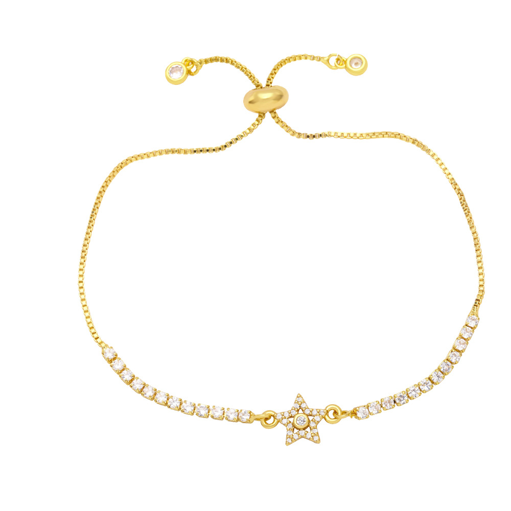 10g Weight 18K Gold Plated Plating Material Zircon Inlay Material Bracelets Classification Copper Material Star Pattern Women'S Gender Fashion Style Fashion Copper Xingx Bracelet Zircon Copper Bracelets 7