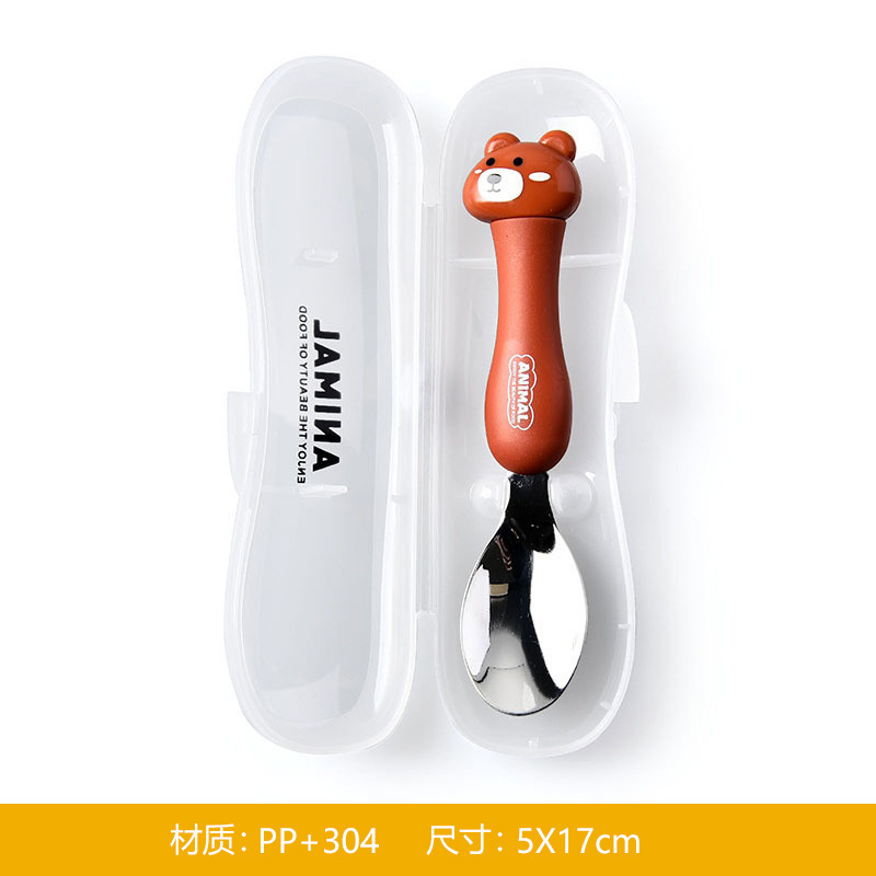 Animal encantador portátil para llevar estudiantes cucharas de comidas dormitorios escolares cucharas de cubierta de cubierta set