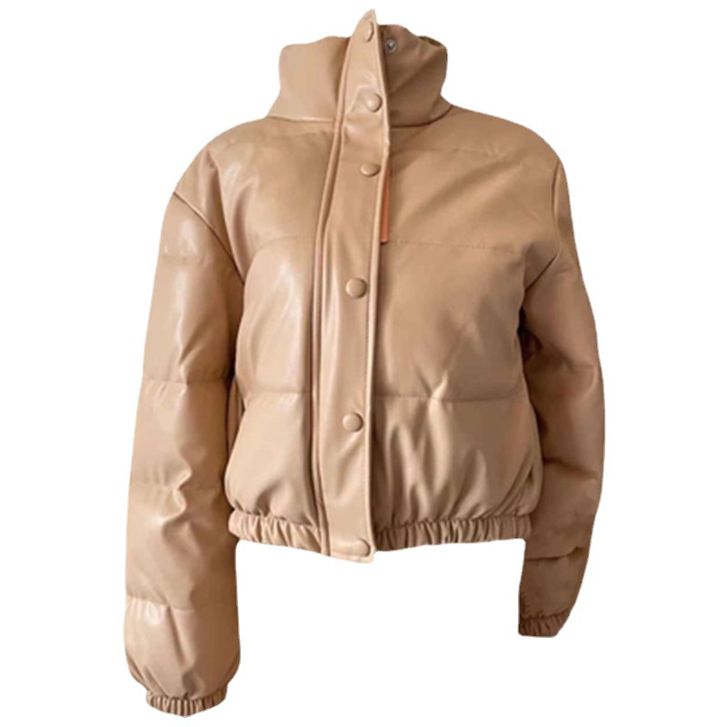 Damenbekleidung neuer Herbst- und Winter-Leder-Baumwollmantel mit Stehkragen, Lederjacke, warmer Kurzbrotmantel für Damen_voghion.com