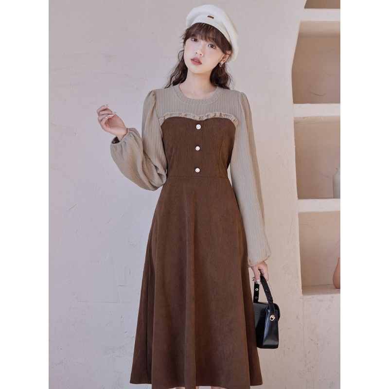 French-Style Hepburn Retro Patchwork Tea Dress, Autumn and Winter Women's Fashion, 2026 New Model, Elegant Long Dress with a High-End Feel French-Style Hepburn Retro Patchwork Tea Dress, Autumn and Winter Women's Fashion, 2026 New Model, Elegant Long Dress with a High-End Feel