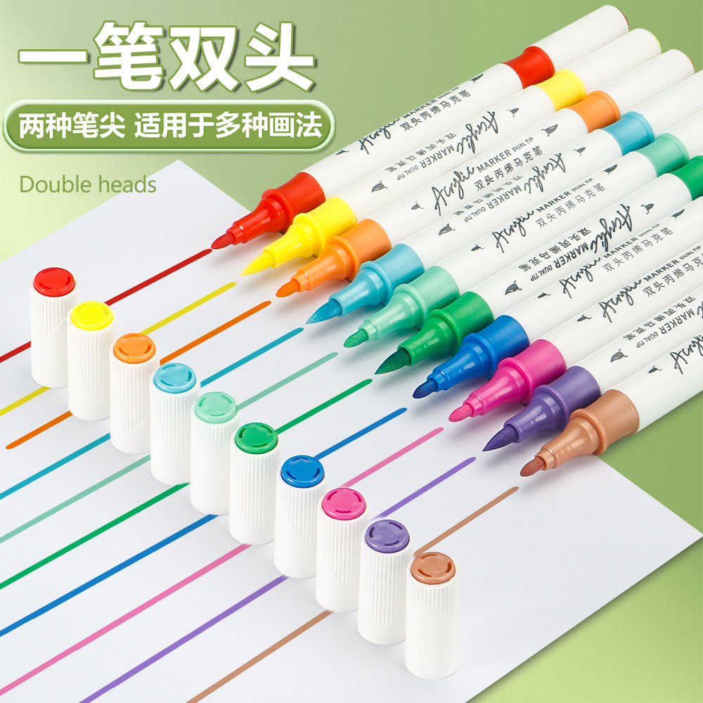 Marcador acrílico de dos cabezas Bolígrafo de graffiti de arte para niños Bolígrafo especial de arte Marcador impermeable e impermeable lote de stock