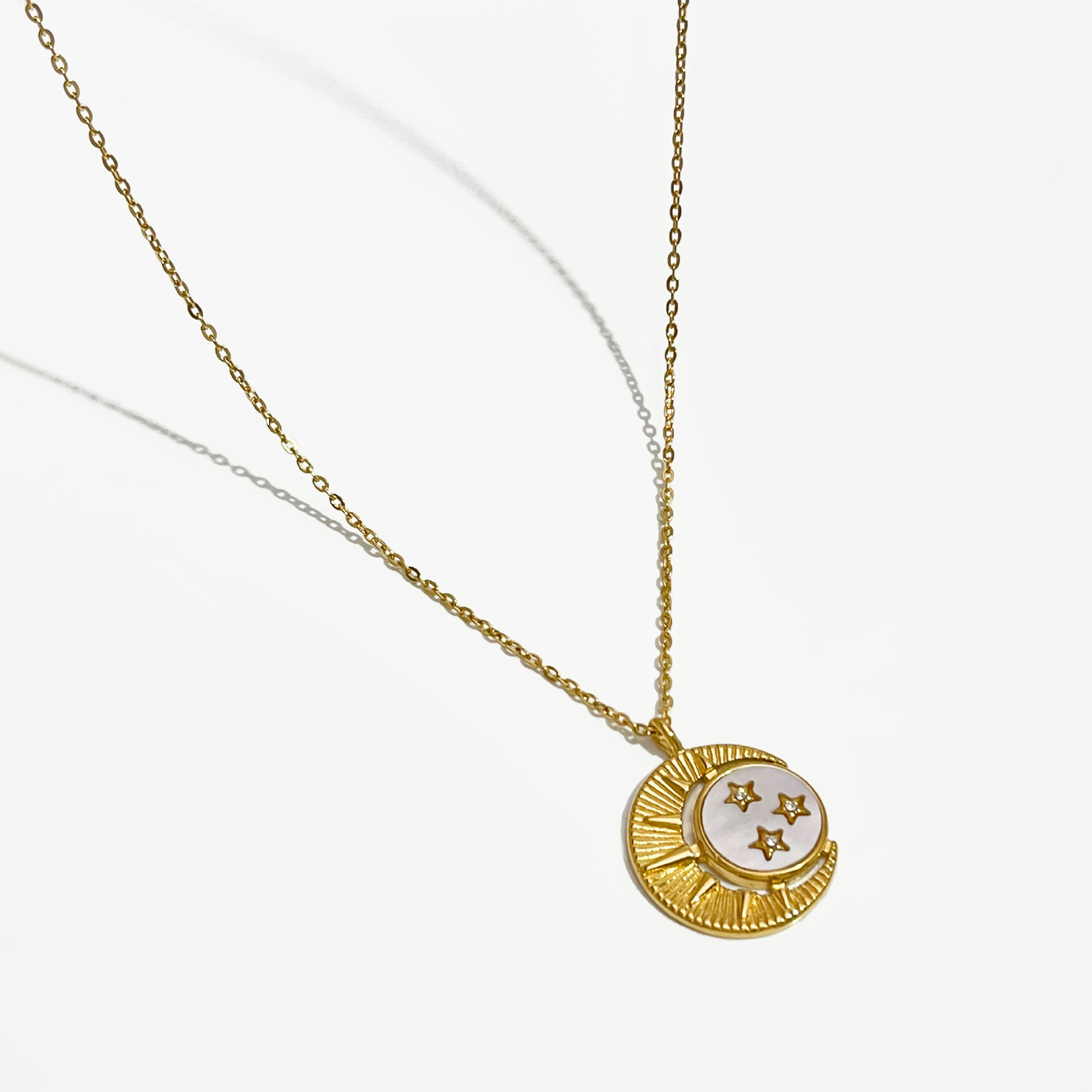 Simple Style Star Moon Stainless Steel Plating Inlay Rhinestones Shell Pendant Necklace 1 Piece