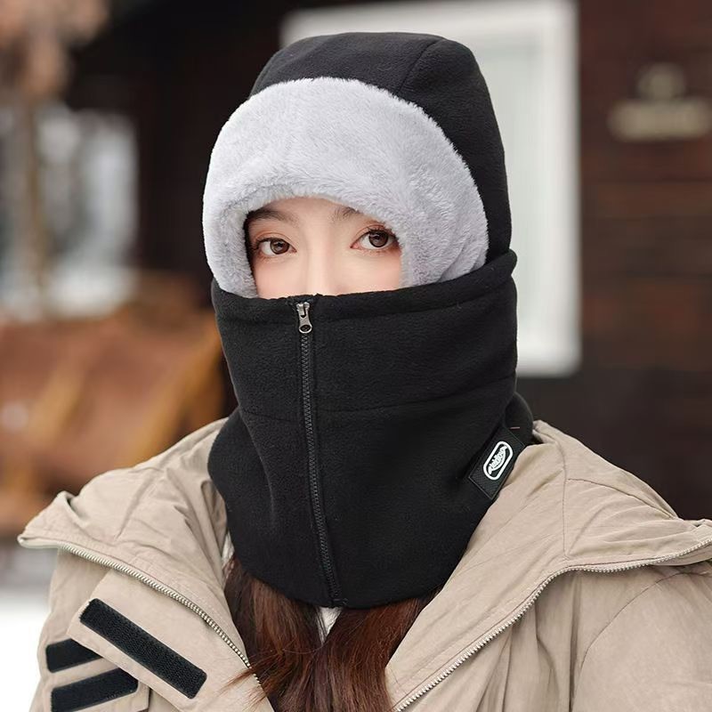 防风骑行帽子围脖护颈一体女秋冬季骑车头盔内胆保暖防寒雷锋帽|undefined