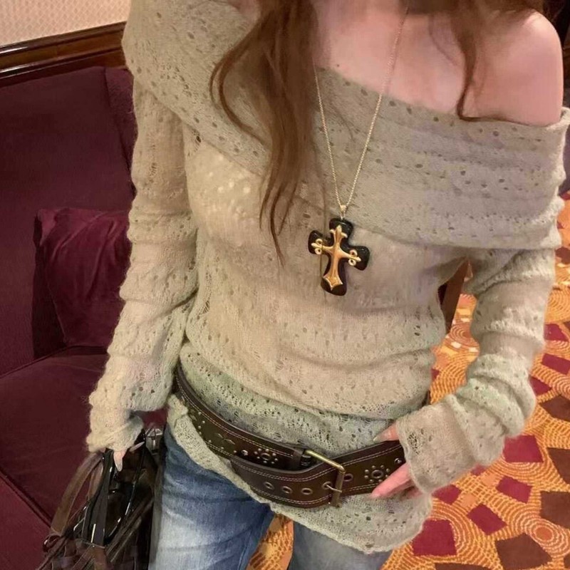 欧美跨境树脂十字架吊坠项链女复古简约ins锁骨链小众高级感饰品|undefined