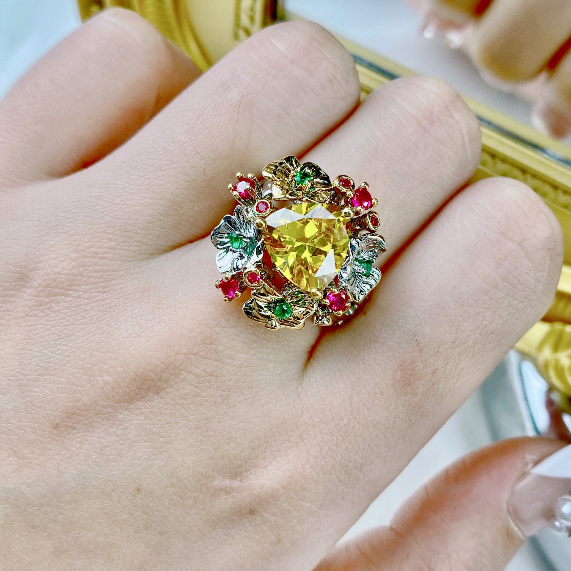 Open Rings Classification Adjustable Ring Size Vintage Style Heart Shape Copper Plating Inlay Crystal Open Rings