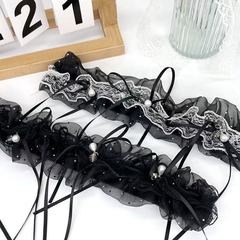 新しいつば広スナップリングメッシュレースリボン後頭部ヘアリングヘアロープニッチ帽子ヘアアクセサリー