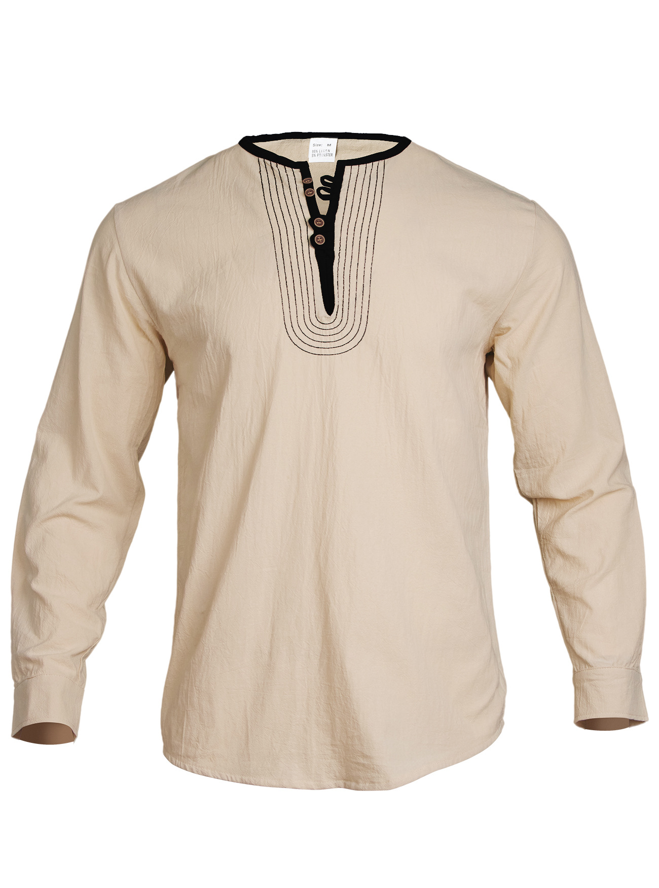 Monochrome Man- Cross-Border Foreign Trade Henry Collar European And American Men's Solid Color Linen Loose Casual Sports Long_viptrois.com