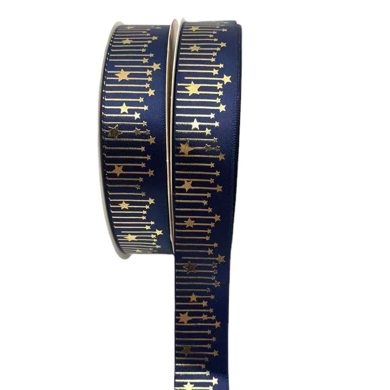 Cinta de meteorito dorado sólido caliente Impresión de estrellas cinta de poliéster bandeja de barra de cinta flor caja de regalo embalaje en stock al por mayor