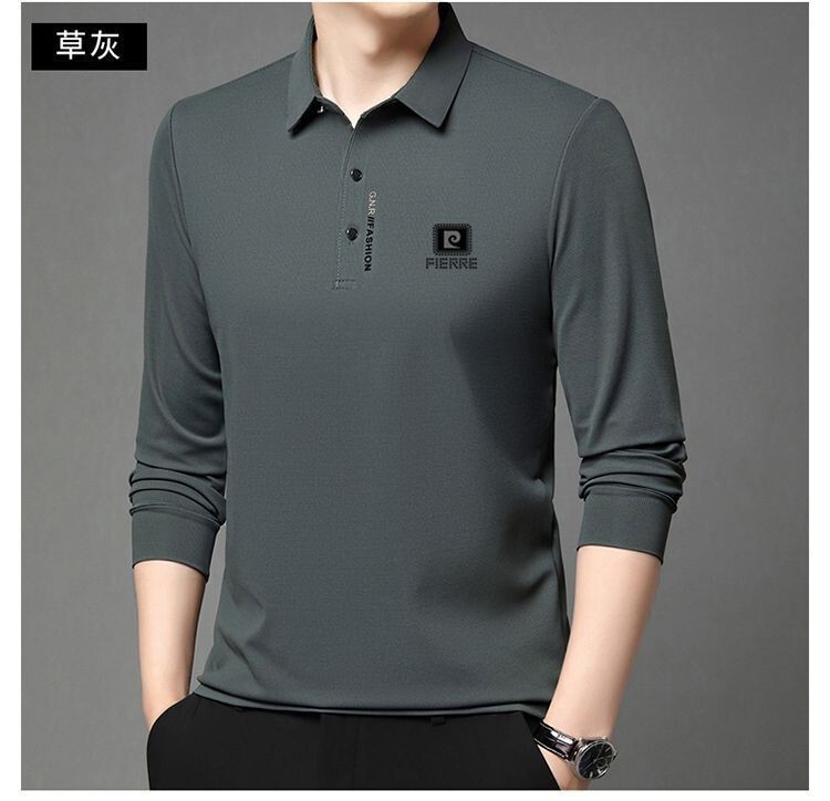 皮尔卡丹高档桑蚕丝男士长袖T恤春秋宽松休闲翻领POLO衫男上衣|undefined