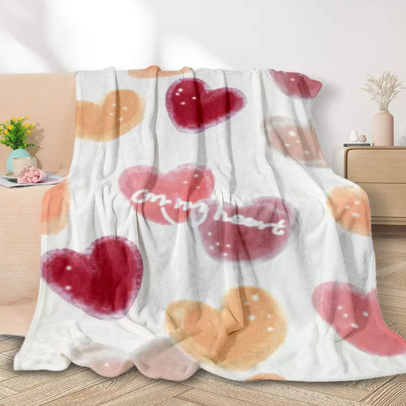 批发跨境情人节爱心法兰绒毛毯亚马逊印刷空调毯办公午睡毯子