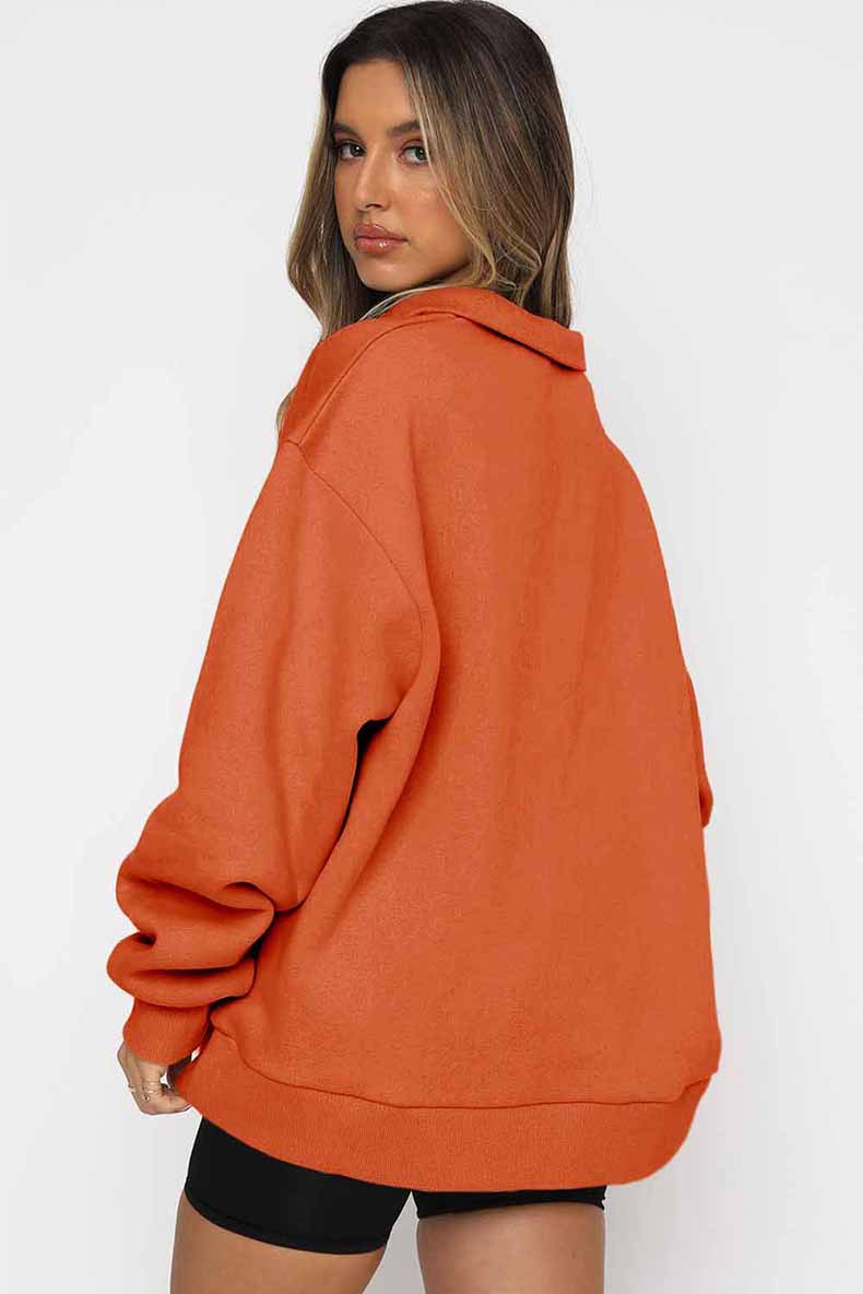 Zipper Collared Solid Color Loose Sweatshirt in Hoodies & Sweatshirts