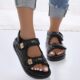 Foreign Trade Large Size Thick-soled Velcro Sandals for Women Cross-border Small Fragrant Style Platform Bottom Metal Buckle One-line Beach Sandals