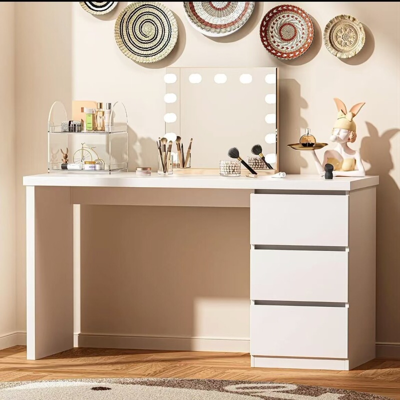 Cross-Border White Desk with Drawers 53inch Wide Home Office Computer Desk Gaming Desk Cross-Border White Desk with Drawers 53inch Wide Home Office Computer Desk Gaming Desk