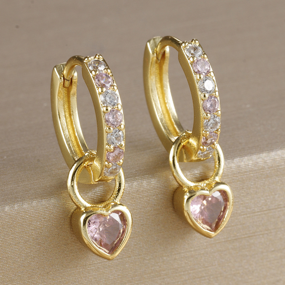 Daily, Street Occasion 1 Pair Elegant Heart Shape Copper Zircon 18K Gold Plated Drop Earrings