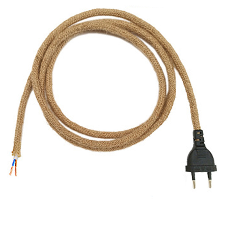 유럽 표준 2 라운드 플러그 대마 로프 와이어 테이블 램프 바닥 램프 벽 램프 소금 램프 복고풍 유럽과 미국 스타일의 목가적 인 스타일