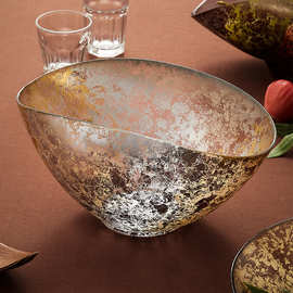 土耳其进口ARDACAM 金箔果斗欧式手工创意玻璃盘装饰食物水果盘子