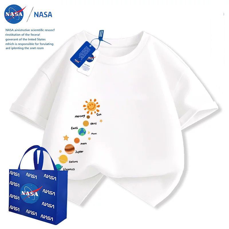 NASA ボーイズ半袖 Tシャツ 2025 新作夏中型と大型の子供と女の子の多用途でかわいいトップストレンディな子供服|undefined