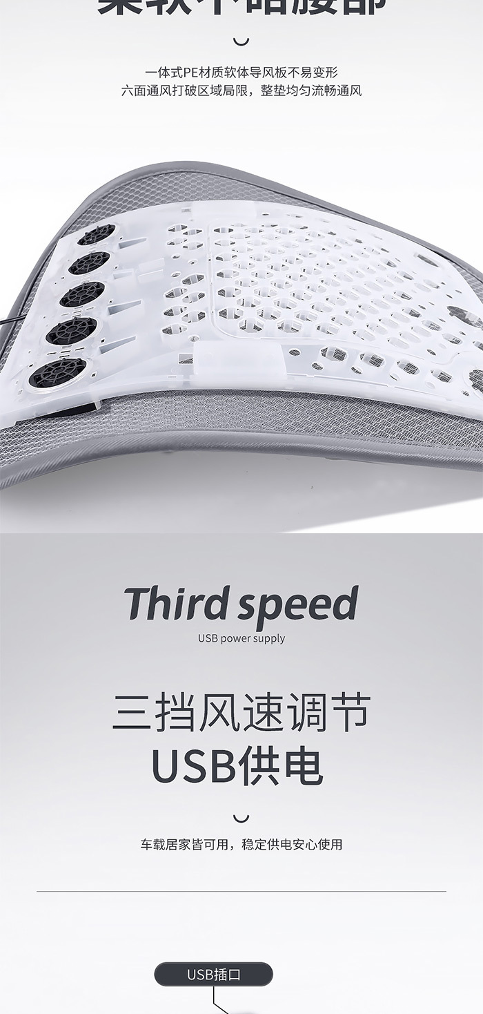Car Lumbar Cushion with USB Adjustable Air Blowing Feature, Breathable Office Seat Backrest, Long Sitting Ventilation Lumbar Support