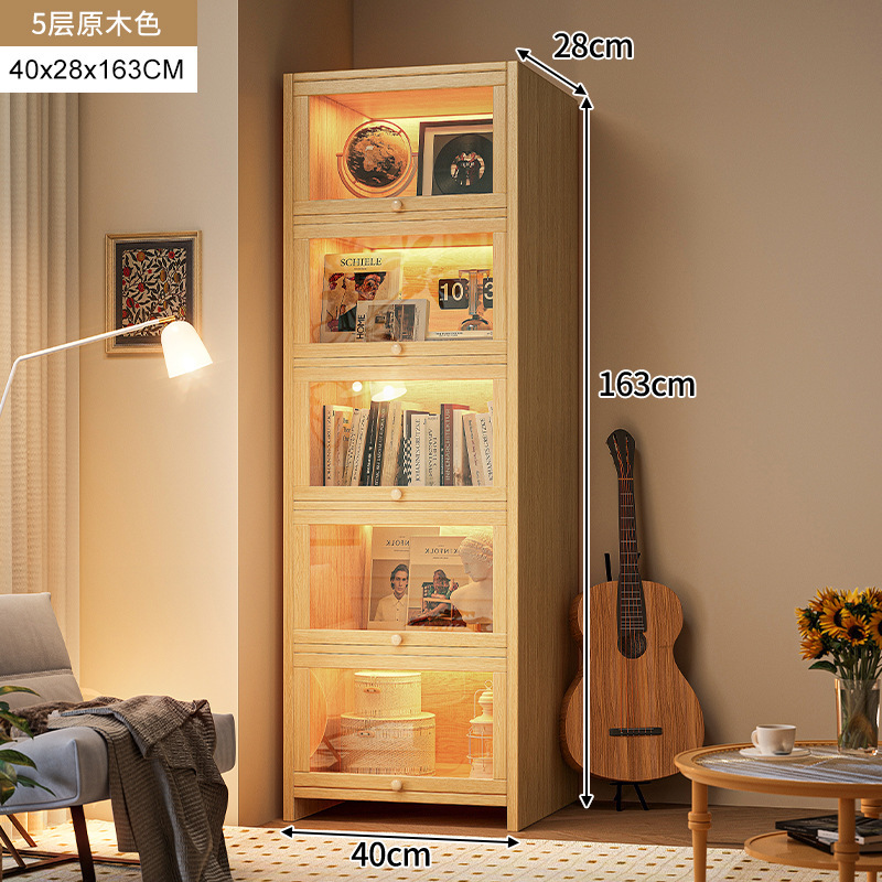 armario de madera maciza armario de almacenamiento en una pantalla de vidrio imitación de color nuez armario sala de estar estantería a prueba de polvo