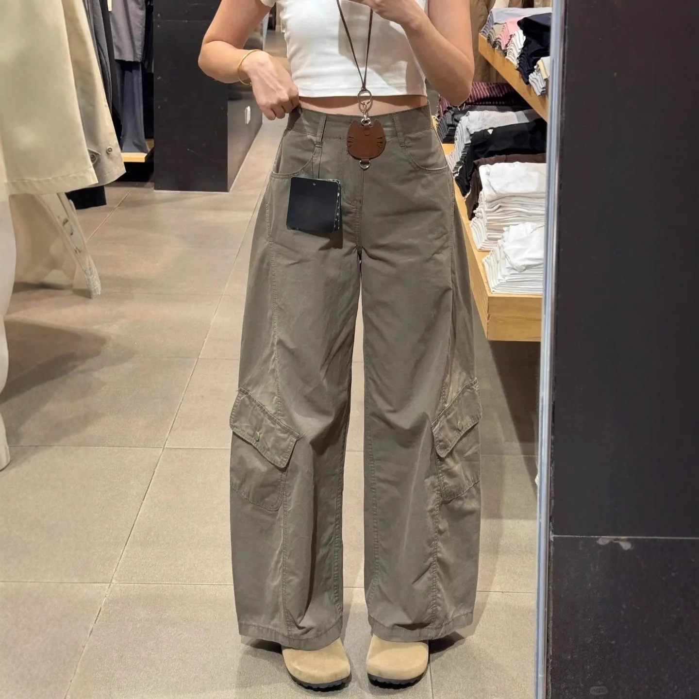 【Korean Style】American-Style Curved Hem Jeans for Women, Casual Cargo Pants, New High-Waisted Slimming Straight-Leg Wide-Leg Pants