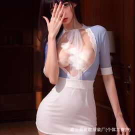 夜歌性感秘书甜美空姐制服小胸显大睡裙纯欲诱惑火辣包臀短裙情趣