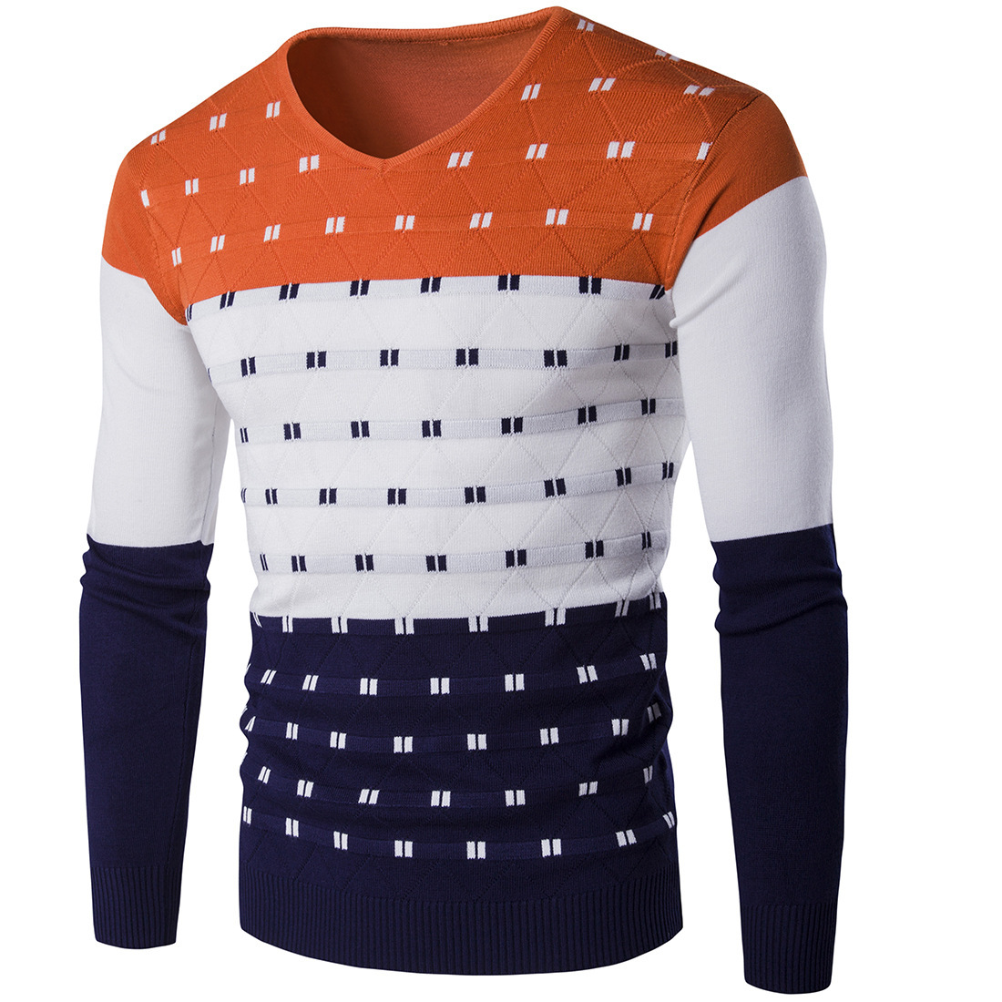 Pulls à col en v pour hommes, couleur bloquée, style coréen, slim, chemises de base, collection automne et hiver 2023_voghion.com