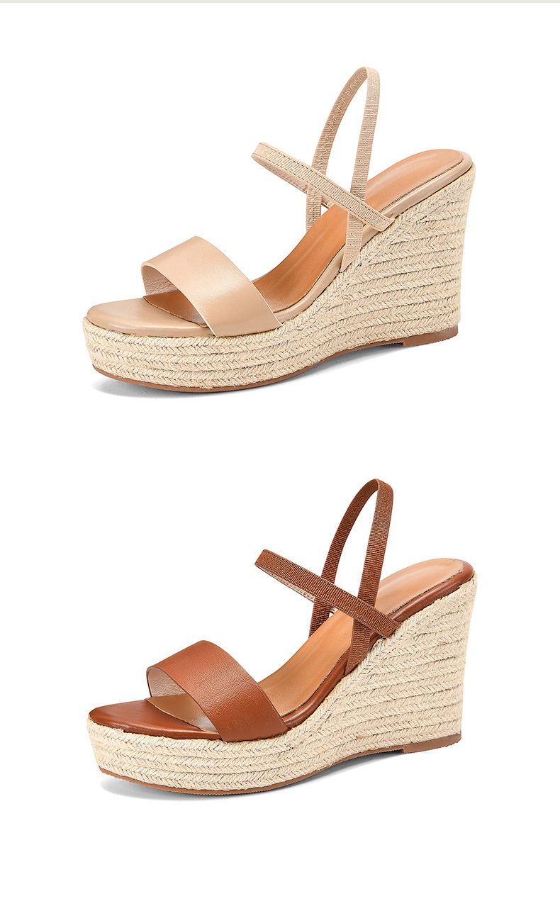 Sandal cao gót nữ hở mũi đế xuồng cói phong cách retro, gót platform 8 cm — nâu chi tiết 15