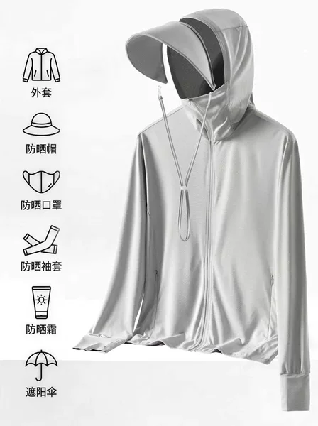 Upf50+ Sun Protection Clothing for Men, Summer Ice Silk Thin Breathable Outdoor Professional Fishing Sun Protection Clothing for Women with Detachable Brim