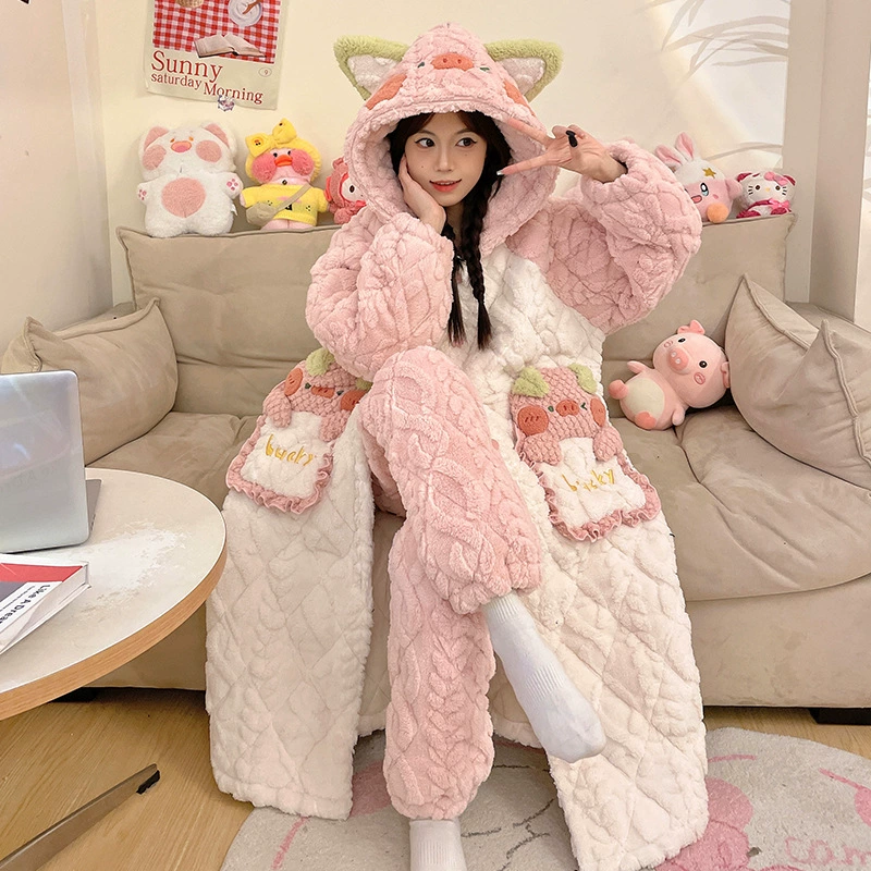 Хеллоkitty, милая стеганая зимняя на bathrobe, теплая кофта капюшон, мультяшный пижама, набор