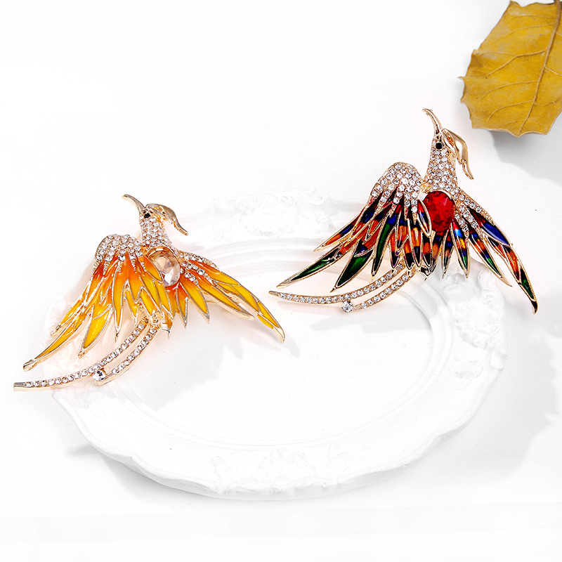 Phoenix Pattern Women'S Gender Fashion Pin Phoenix Alloy Enamel Rhinestones Women'S Brooches