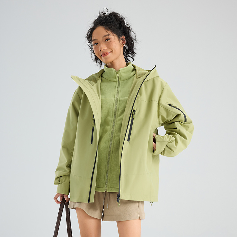 美式情侣冲锋衣冬季防风保暖三合一户外徒步纯色登山服夹克|undefined