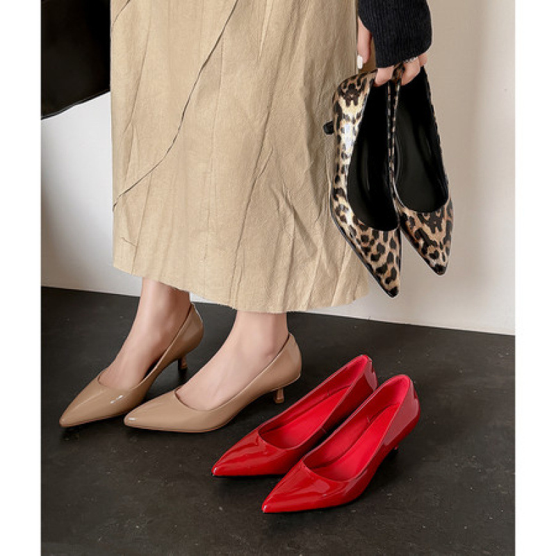 Cowhide Version of the New Spring and Summer French-Style Pointed-Toe Stiletto Pumps for Women, Patent Leather Work Shoes That Are Comfortable and Don'T Tire Your Feet, High Heels