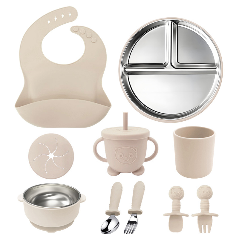 Juego de diez piezas de vajilla para niños de Amazon Juego de platos de comedor de acero inoxidable 304