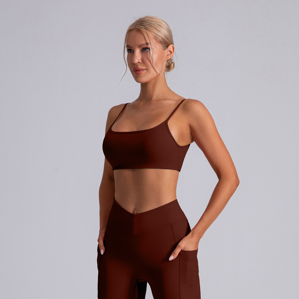 Sujetador deportivo europeo y americano para primavera y verano, con diseño en U, sensación de desnudo, sin espalda, con realce, a prueba de golpes, para correr, fitness, yoga, para mujer