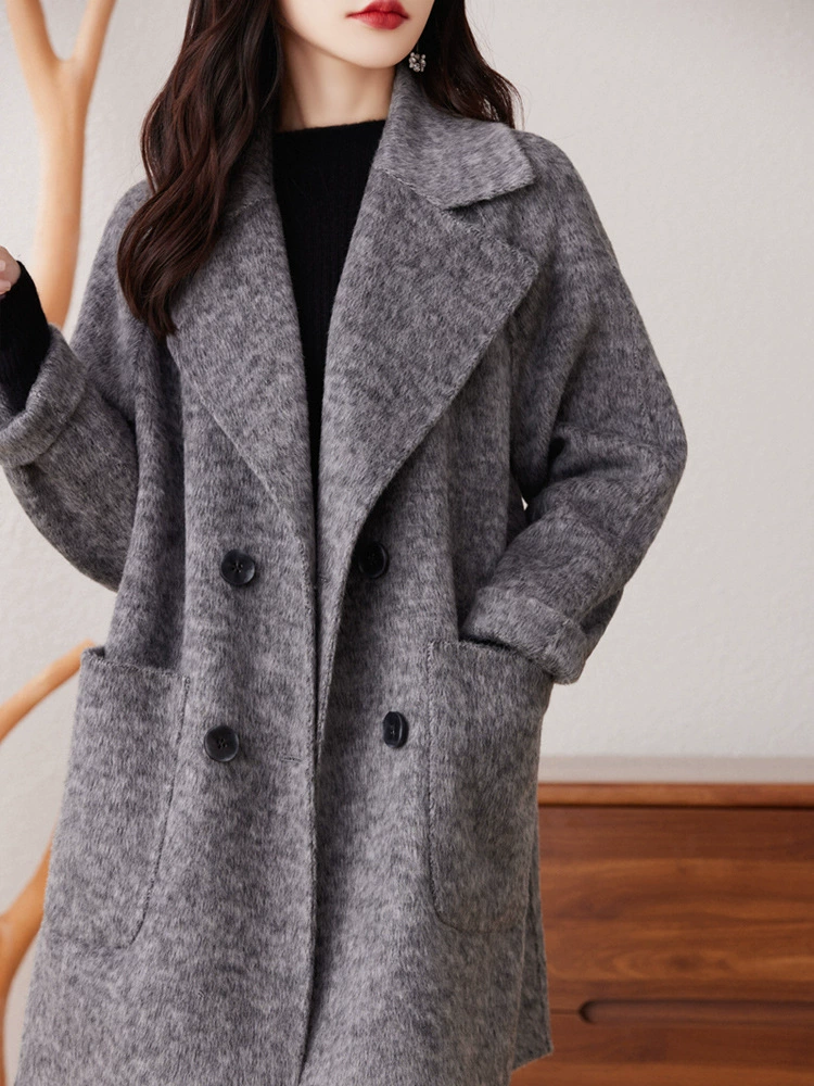 Elite woolen double-sided demi-season long woolen coat, Chanel style, mid-length, for teenagers