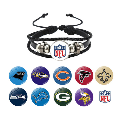New NFL Football Team Logo Snap Bracelet Punk Multi-Layer Woven Leather Jewelry