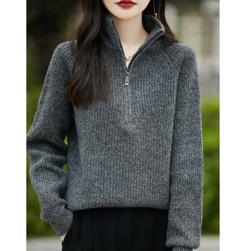 Woolen solid cashmere base body-friendly sweater with zipper