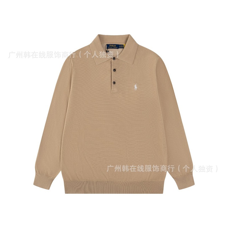 25跨境RL小马针织小马刺绣翻领polo衫三粒扣套头开胸长袖毛衣|undefined