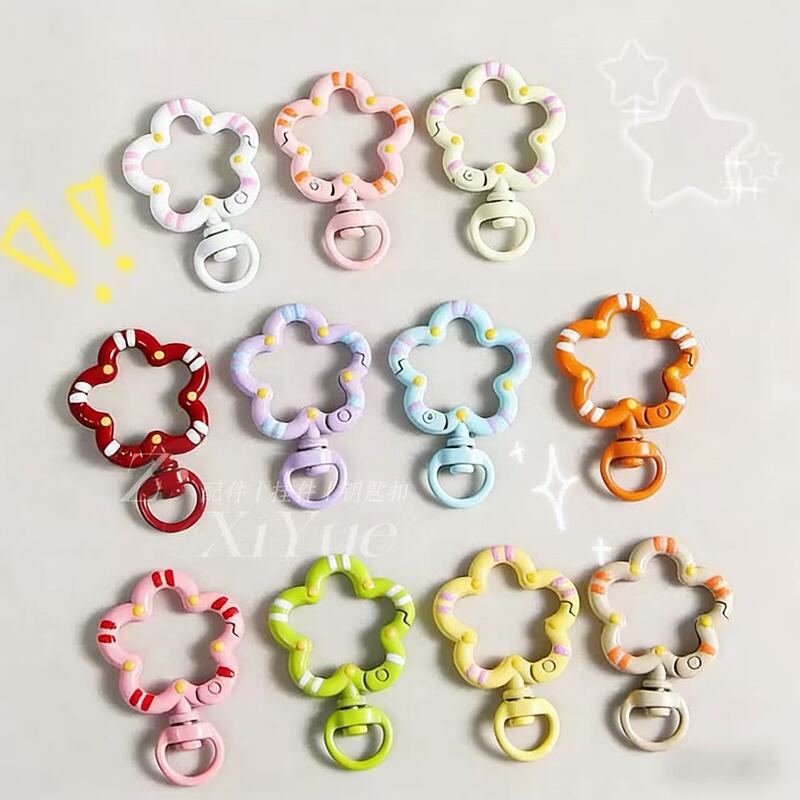 Colorful Swivel Spring Clasp Flower-Shaped Open Ring Plum Blossom Painted Spring Ring Keychain DIY Jewelry Accessories