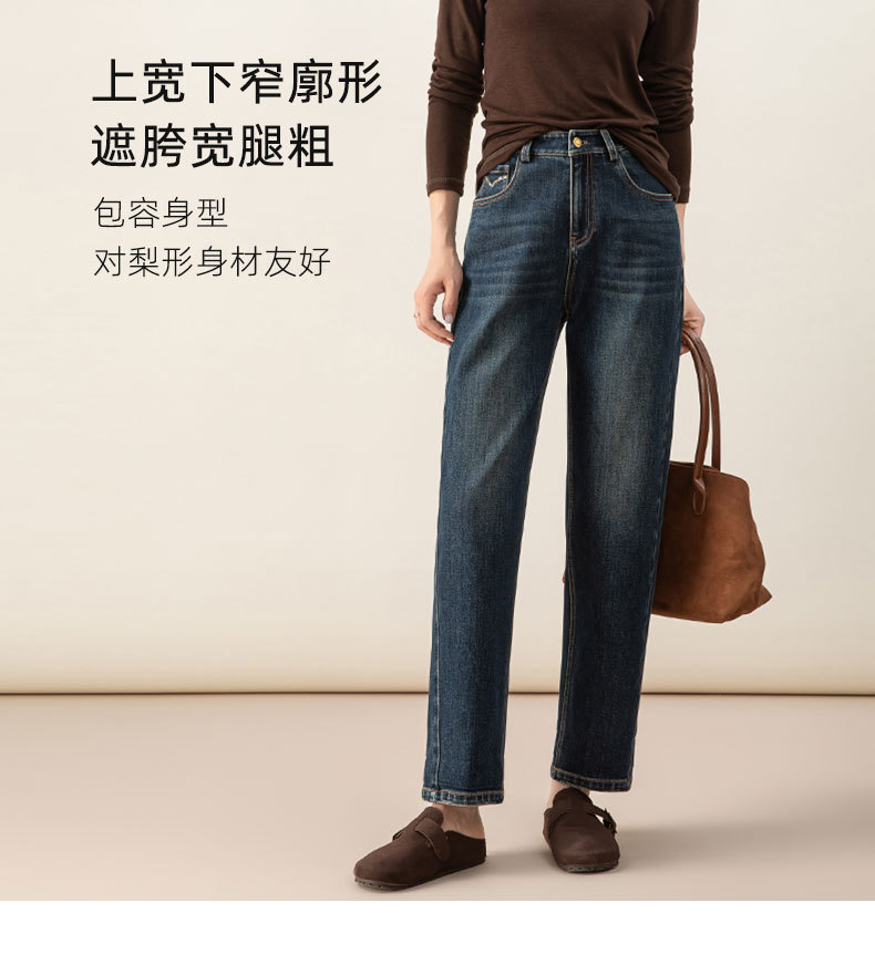 Quần jeans nữ ống côn cạp cao chất liệu Lyocell mềm mại màu xanh vintage — màu xanh chi tiết 14