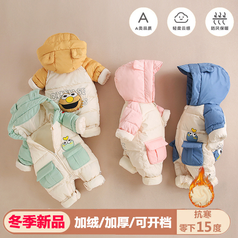 新生婴儿衣服冬季加厚爬爬服加厚羽绒棉爬行服宝宝外出抱衣亚马逊