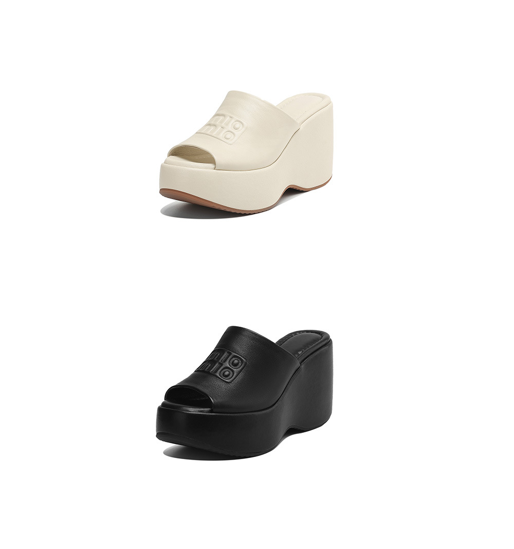 Dép sandal nữ xỏ ngón đế dày in chữ mùa hè da thật — màu be chi tiết 22