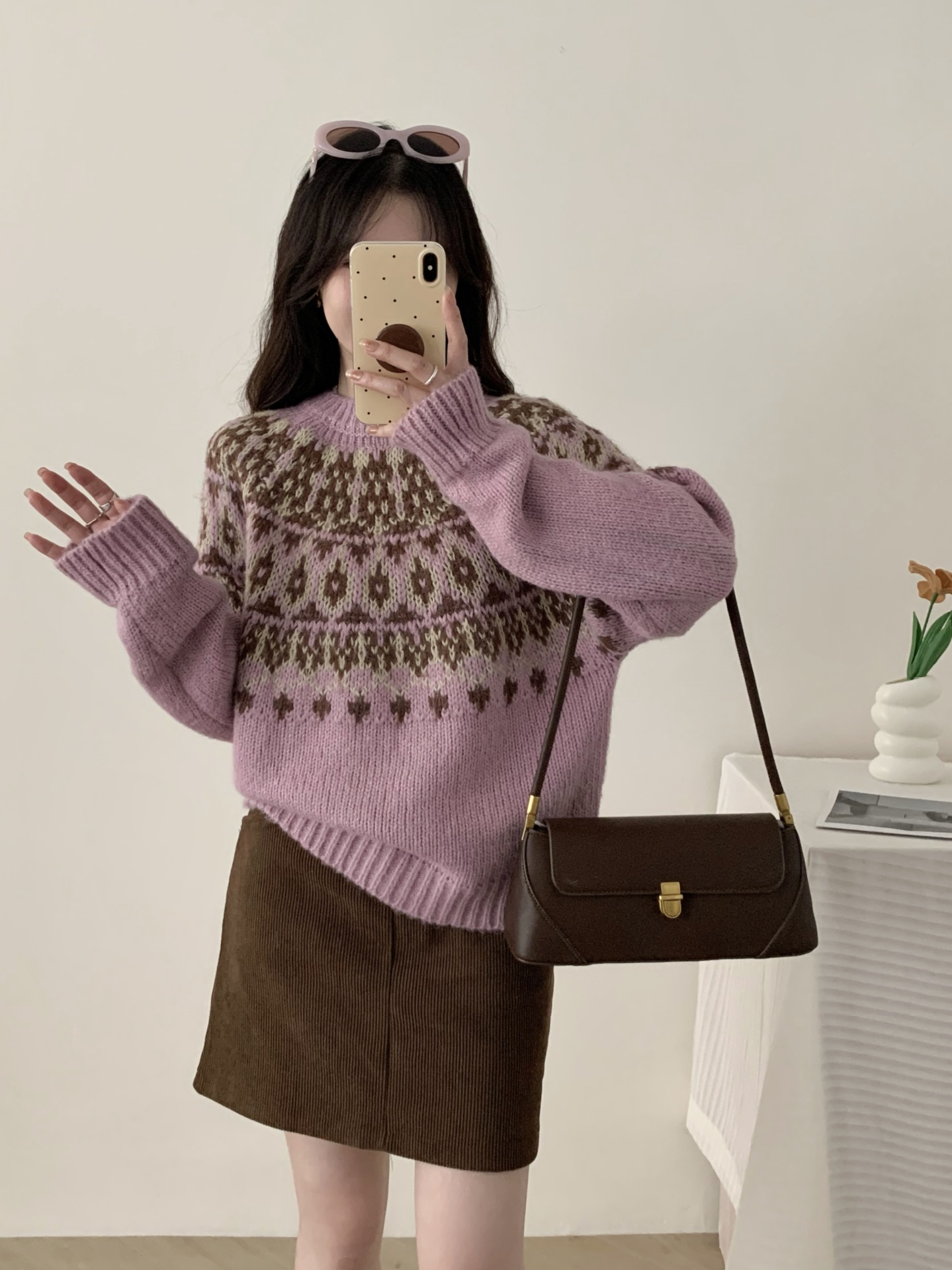 24 invierno Puyuan collar bk suave dulce camisa coreana de punto de cuello redondo vestido de primavera nuevo image 4