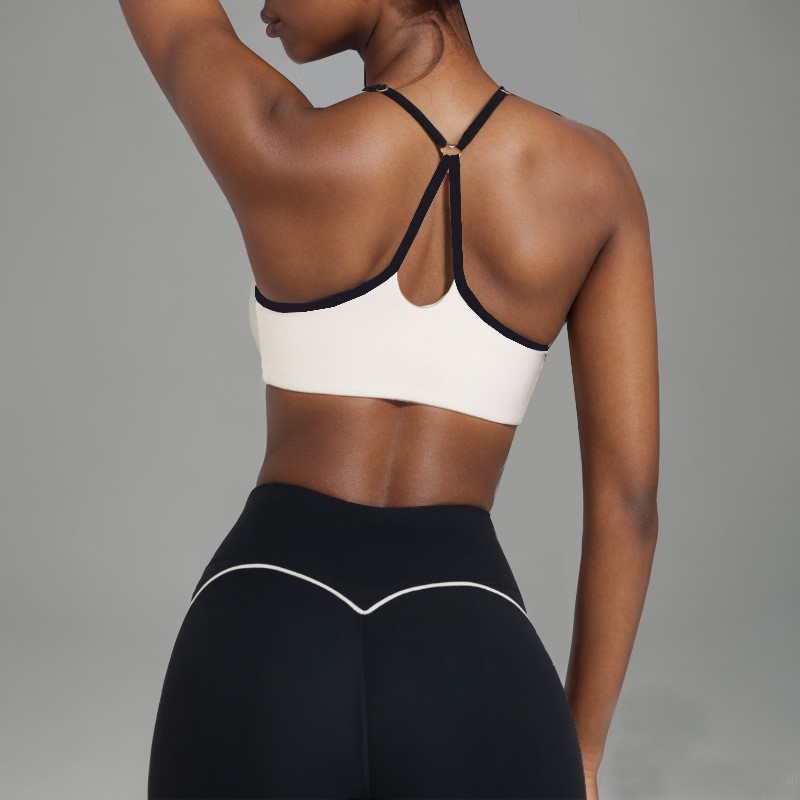Procesamiento personalizado OEM comercio exterior europeo y americano transfronterizo belleza espalda deporte contraste color sujetador melocotón cadera alta cadera elástica pantalones de yoga