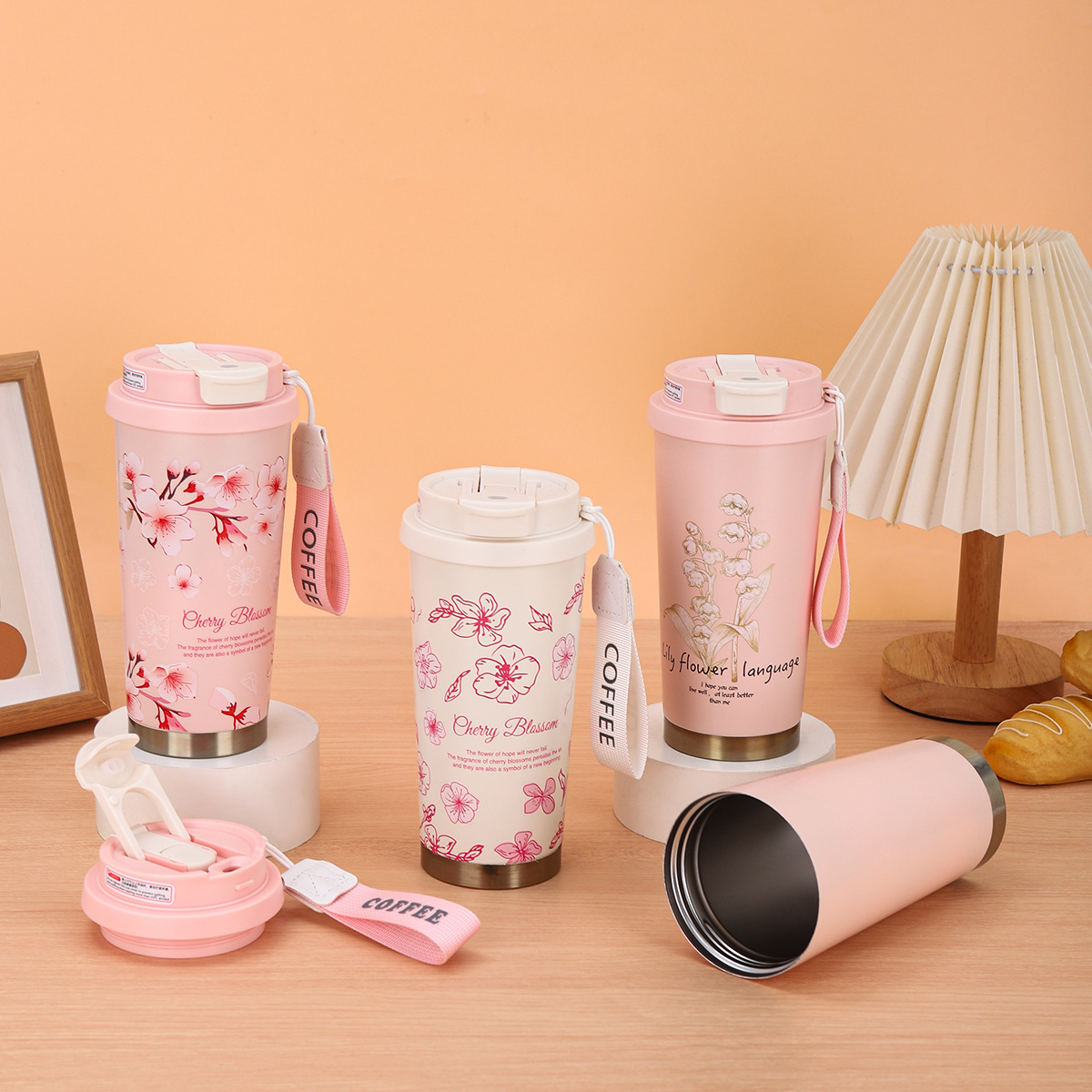 ✅ 316 Stainless Steel Lily of the Valley Coffee Cup with Straw, Insulated Cup for Women, High Aesthetic Water Cup, Light Luxury Feel, Customizable