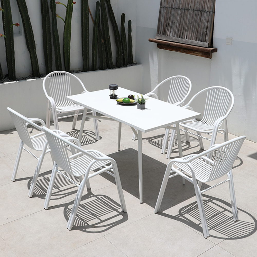 Outdoor Table and Chair Courtyard Balcony Ironwork Leisure with Umbrella Combination Outdoor Open-Air Coffee Milk Tea Shop All Aluminum Small Table and Chair