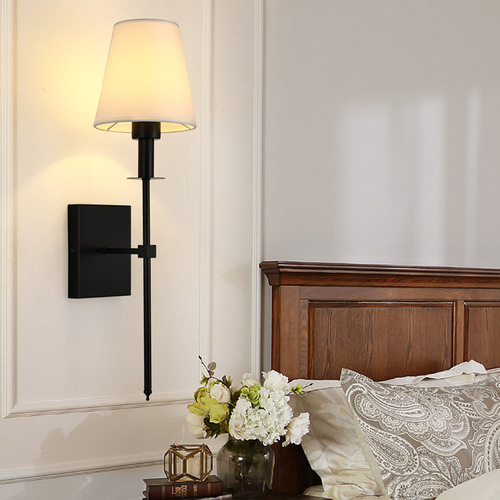 Cross-border new indoor wall lamp bedroom bedside reading lamp hotel wall lamp American minimalist fabric shade wall lamp corridor lamp