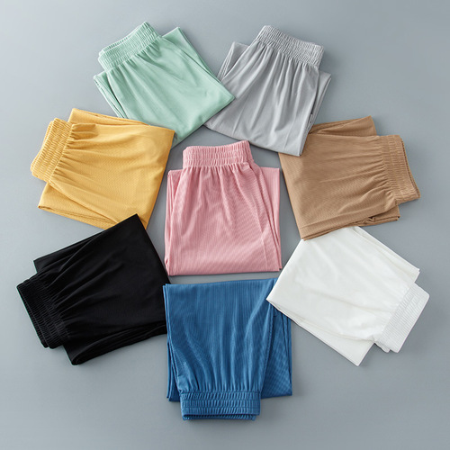 Children's Korean style straight-leg shaking pants Children's home pants ice silk candy color thin loose stretch wide-leg pants